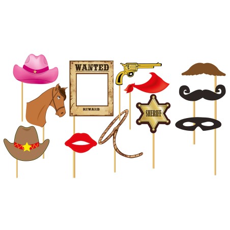 Set photocall vaquero cow boy 12 piezas con palito