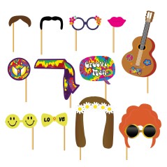 Set photocall hippie 12 piezas con palito-Tus Disfraces baratos