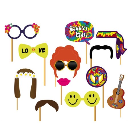 Set photocall hippie 12 piezas con palito
