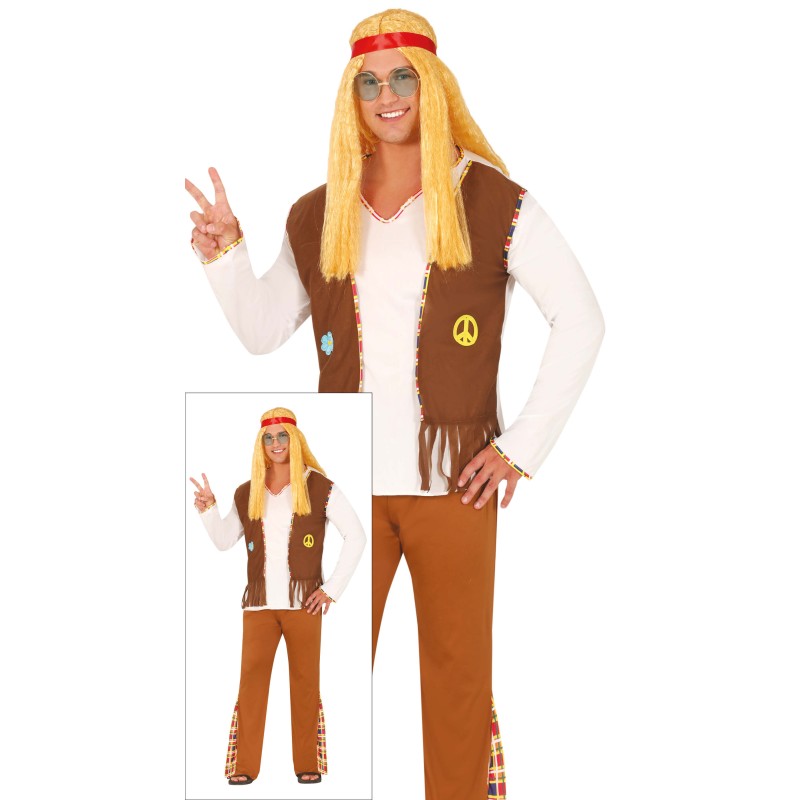 Disfraz hippie marron hombre talla M 48-50 o L 52-54 Disfraz hippie marron hombre talla M 48-50 o L 52-54