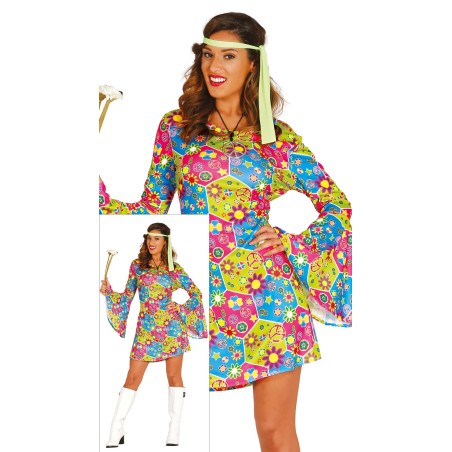 Disfraz vestido hippie flower power mujer talla L 42-44-Tus disfraces