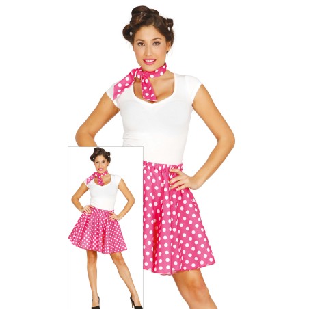 Disfraz pin up años 50 rosa lunares blancos-Tus disfraces baratos