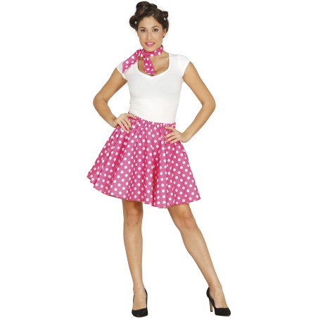 Disfraz pin up años 50 rosa lunares blancos