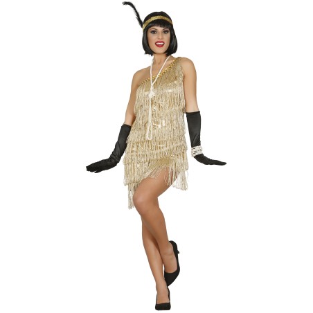 Disfraz charleston oro con flecos para mujer