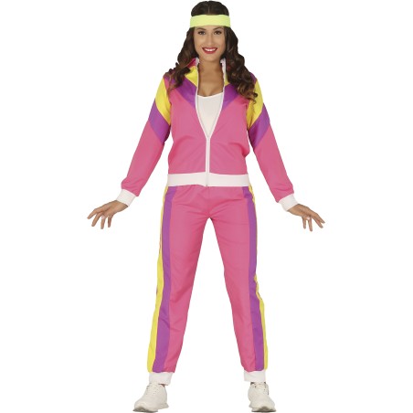 Disfraz gimnasta mujer chandal rosa años 80