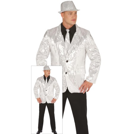 Americana lentejuelas plata para hombre talla l-Tus disfraces baratos