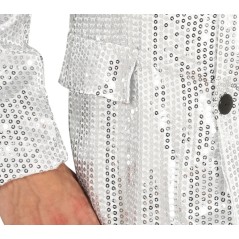Americana lentejuelas plata para hombre talla l-Tus disfraces baratos