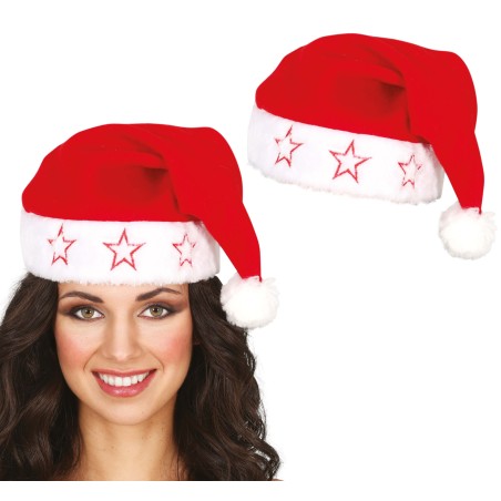 Gorro papa noel rojo con estrellas adulto-Gorros online