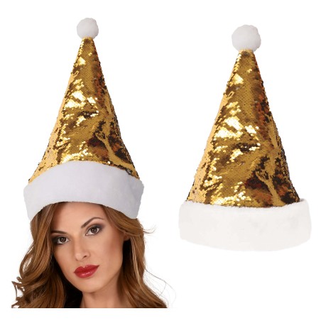 Gorro papa noel lentejuelas oro-Gorros online
