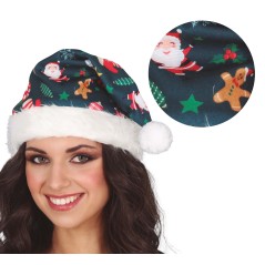 Gorro papa noel verde estampado-Tus Disfraces