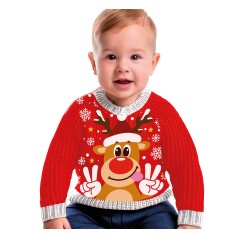Jersey navideño reno para bebe 12-18 meses lana-Tus disfraces