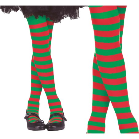 Pantys rayas rojas y verdes elfo infantiles-Tus disfraces