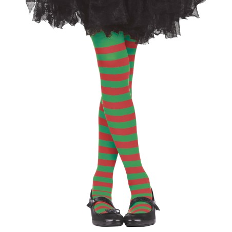 Pantys rayas rojas y verdes elfo infantiles