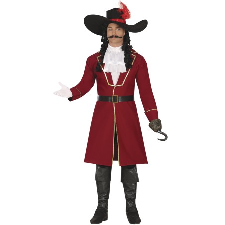 Disfraz de Capitan pirata rojo garfio para hombre tallas