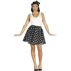 Disfraz pin up años 50 negro lunares blancos