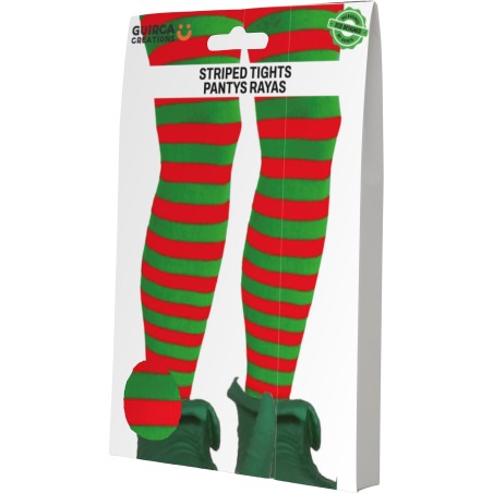 Pantys rayas rojas y verdes elfo adulto talla XL
