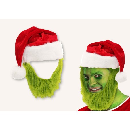 Gorro papa noel con barba verde grinch adulto-Tus disfraces