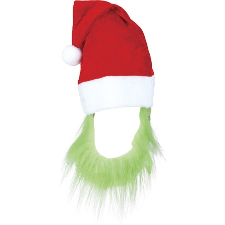 Gorro papa noel con barba verde grinch adulto