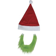 Gorro papa noel con barba verde grinch adulto-Tus disfraces