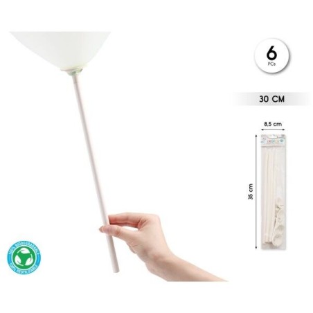 Varillas para globos blanca biodegradable 6 uds 30 cm 8433584909230 90923