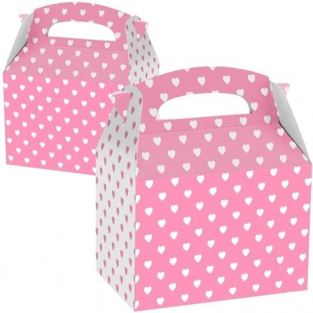 Caja detalles corazones rosa y blanca 1 ud