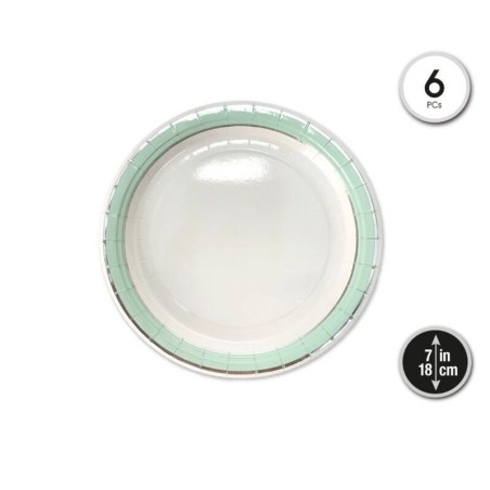 Platos blancos borde verde 6 uds 18 cm