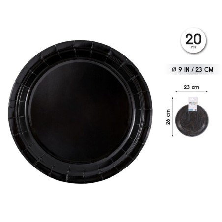 Platos Negro 20 uds 23 cm