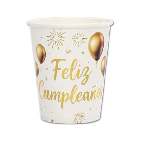 Vasos Feliz cumpleaños blancos 6 uds