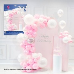 Set organico de globos rosas y transparente con confeti