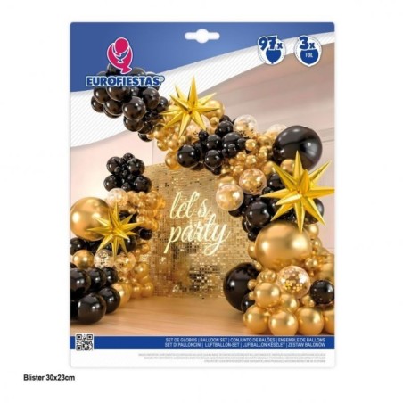 Set globos estrellas oro y negro 100 piezas