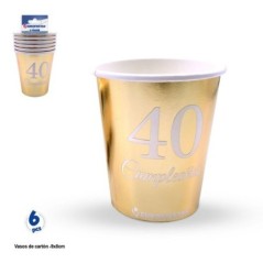 Vasos oro 40 cumpleaños 6 uds