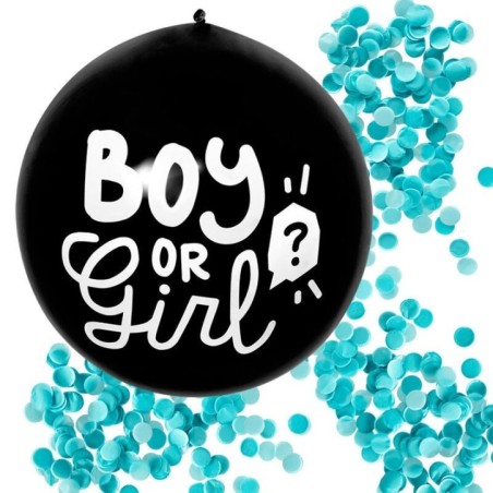 Globo negro revelacion sexo bebe 60 cm confeti azul