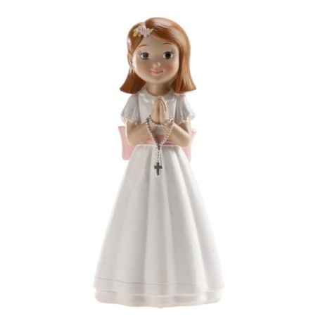 Figura nina de comunion rosario lazo rosa 16 cm 8435599769342 315129