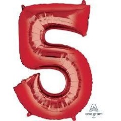 Globo numero 5 rojo de foil para helio o aire 86 x 55 cm 26635282864 2828601