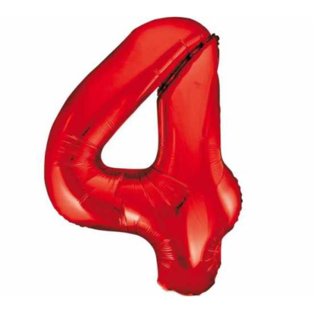 Globo numero 4 Rojo de foil para helio o aire 5712735010722 9048
