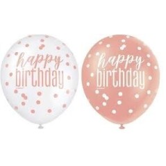 Globos cumpleanos rosa dorado y blanco 30 cm 11179849123 84912