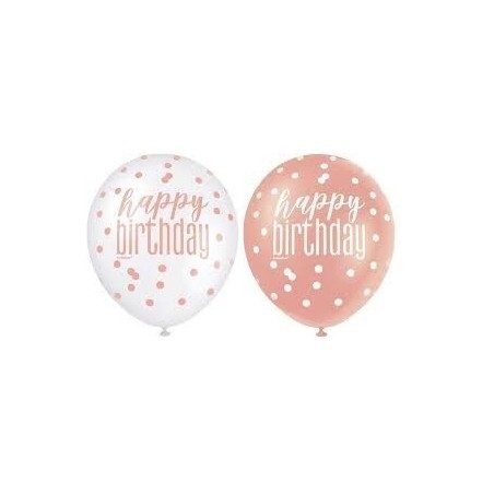 Globos cumpleanos rosa dorado y blanco 30 cm 11179849123 84912