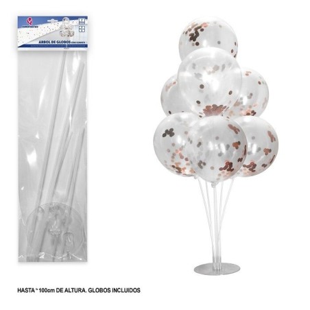 Arbol de globos con confeti rosa dorado con soporte 8435127112268 11226