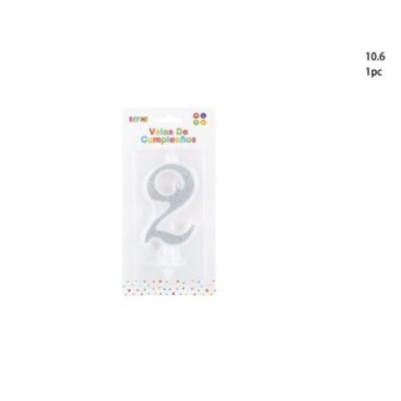 Vela para tarta plata purpurina 10 cm 8445256520957 952095