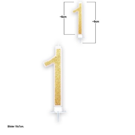 Vela oro numero 1 purpurina 6 cm 8433584730292 61281