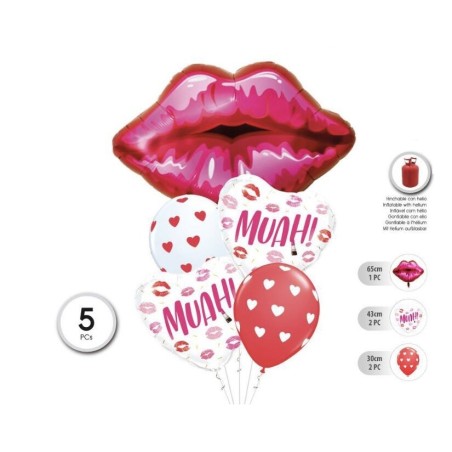 Globos labios y corazones 5 uds 8433584556380 55638