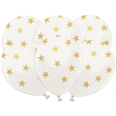 Globos blancos perlados con estrellas oro 6 uds 30 cm 5901157493675 SB14M 257 008 6