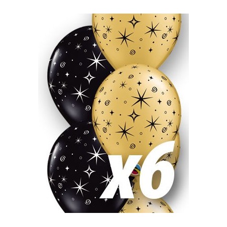 Globos negro y oro con estrellas 6 uds qualatex 30 cm 671444125781 12578 6