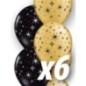 Globos negro y oro con estrellas 6 uds qualatex 30 cm