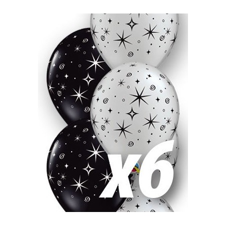 Globos negro y plata con estrellas 6 uds qualatex 30 cm 671444125798 12579 6