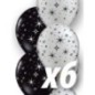 Globos negro y plata con estrellas 6 uds qualatex 30 cm