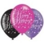 Globos de cumpleaños fucsia lila y negro 6 uds latex 27.5cm
