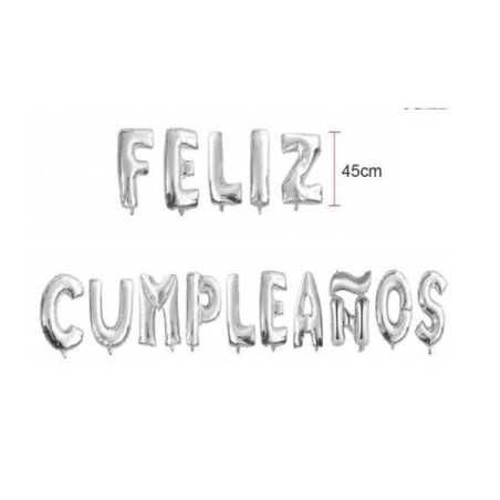 Letras Feliz Cumpleanos plata en globo de 45 cm 8800858709702 402172
