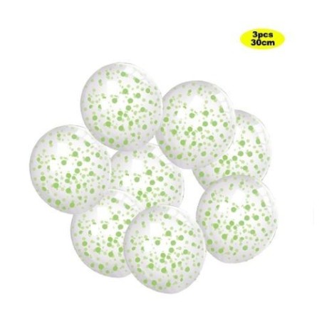 Globos transparentes con confeti verde 3 uds 30 cm 8800884011657 401165
