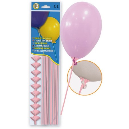 Varillas para globos con soportes rosa claro 12 uds 8429412030535 5867